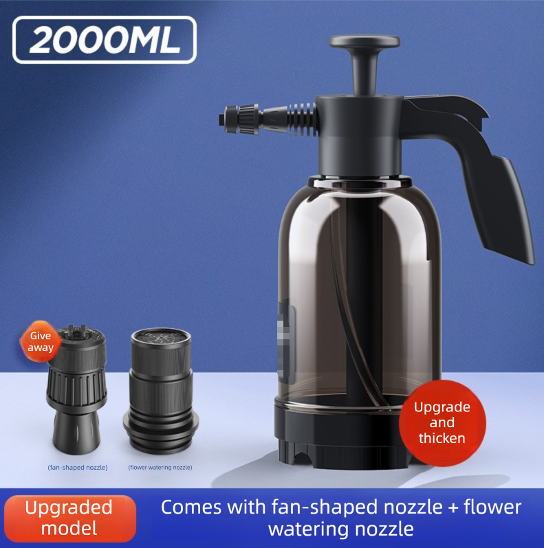 Black 2L Handheld Car Wash Foam Sprayer Pump Action Pressure Cannon with 2 Nozzles for Auto Detailing and Garden Watering Heavy Duty 55 Degree Fan Spray - Main product image