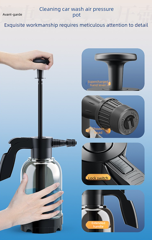 Black 2L Handheld Car Wash Foam Sprayer Pump Action Pressure Cannon with 2 Nozzles for Auto Detailing and Garden Watering Heavy Duty 55 Degree Fan Spray - Product image 4