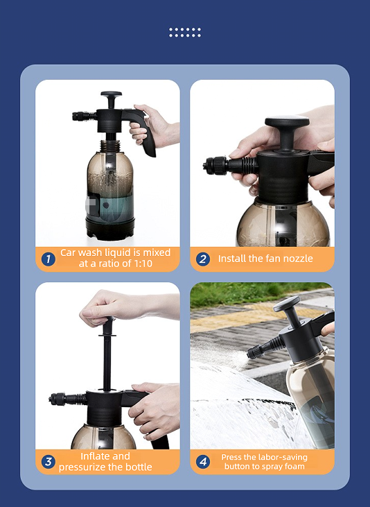 Black 2L Handheld Car Wash Foam Sprayer Pump Action Pressure Cannon with 2 Nozzles for Auto Detailing and Garden Watering Heavy Duty 55 Degree Fan Spray - Product image 13