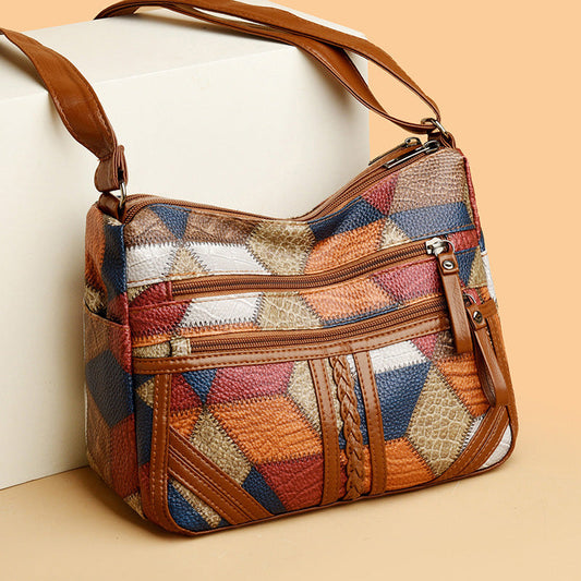 Lightweight Contrast Color Patchwork Shoulder Bag - Multi