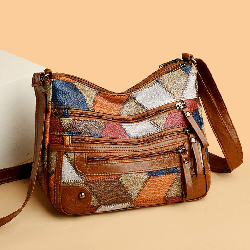 Lightweight Contrast Color Patchwork Shoulder Bag - Multi