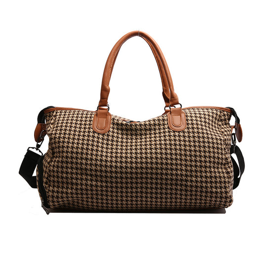 Brown Large Capacity Knitted Travel Bag with Shoe-Zone - Weekend Overnight & Carry-on Gym Bag - Main product image