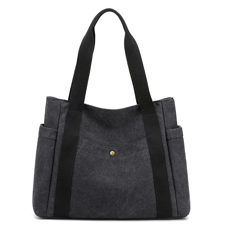 Black Women's Large Canvas Tote Bag Minimalist Shoulder Handbag High Capacity 39cm for Work School & Travel - Main product image