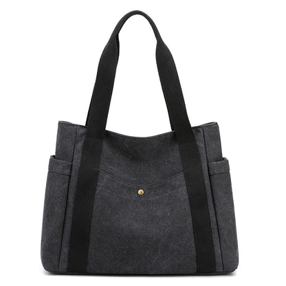 Black Women's Large Canvas Tote Bag Minimalist Shoulder Handbag High Capacity 39cm for Work School & Travel - Main product image