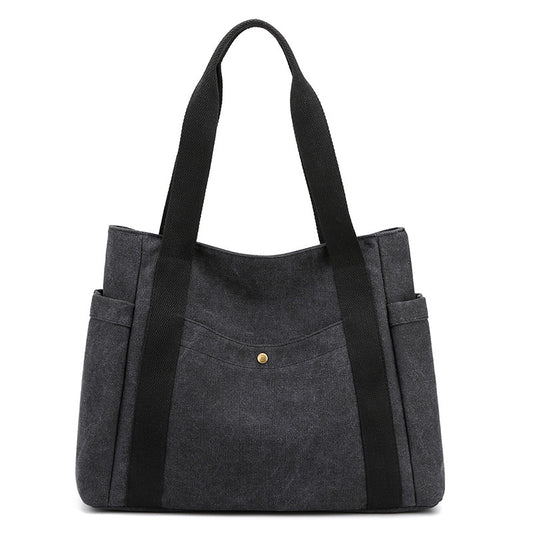 Black Women's Large Canvas Tote Bag Minimalist Shoulder Handbag High Capacity 39cm for Work School & Travel - Main product image