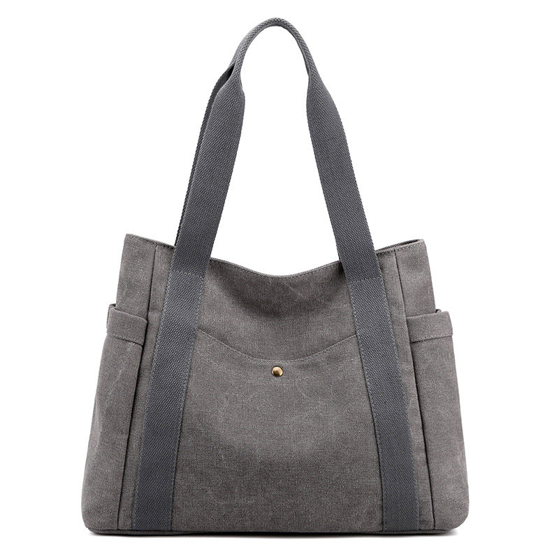 Grey Women's Large Canvas Tote Bag Minimalist Shoulder Handbag High Capacity 39cm for Work School & Travel - Main product image