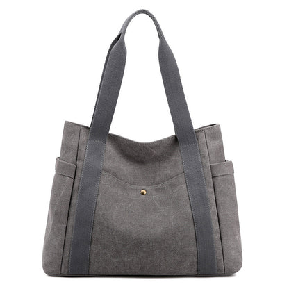 Grey Women's Large Canvas Tote Bag Minimalist Shoulder Handbag High Capacity 39cm for Work School & Travel - Main product image
