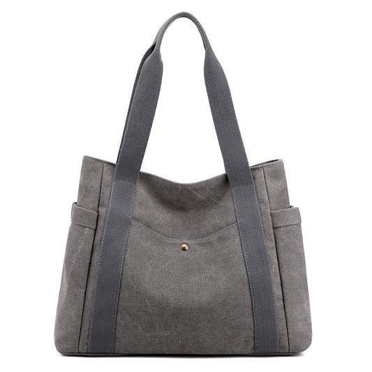 Grey Women's Large Canvas Tote Bag Minimalist Shoulder Handbag High Capacity 39cm for Work School & Travel - Main product image