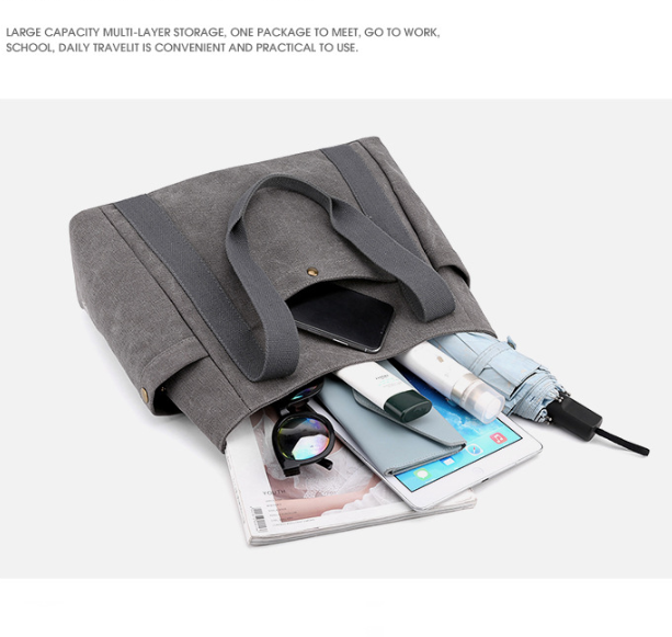 Grey Women's Large Canvas Tote Bag Minimalist Shoulder Handbag High Capacity 39cm for Work School & Travel - Product image 2