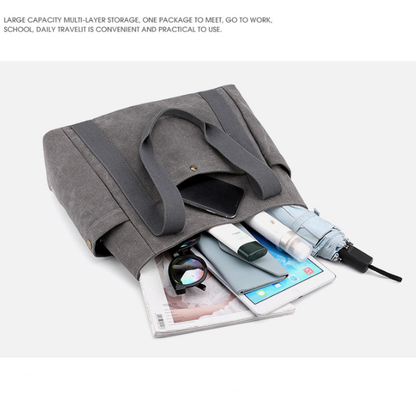 Grey Women's Large Canvas Tote Bag Minimalist Shoulder Handbag High Capacity 39cm for Work School & Travel - Product image 2