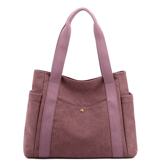 Purple Women's Large Canvas Tote Bag Minimalist Shoulder Handbag High Capacity 39cm for Work School & Travel - Main product image