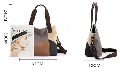 Grey Vintage Patchwork Canvas Tote Bag Large Capacity Multi-Pocket Women's Shoulder Handbag for Office Travel and Daily Use - Product image 2