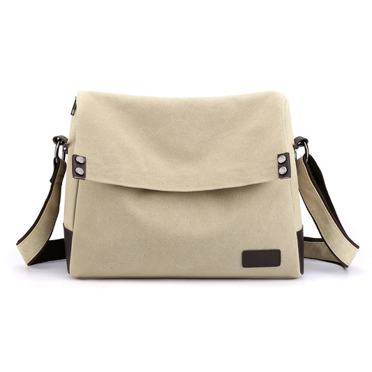 Khaki Men's Large Capacity Canvas Messenger Bag Lightweight Multi-Pocket Crossbody Shoulder Bag for Work Casual Travel iPad Compatible - Main product image