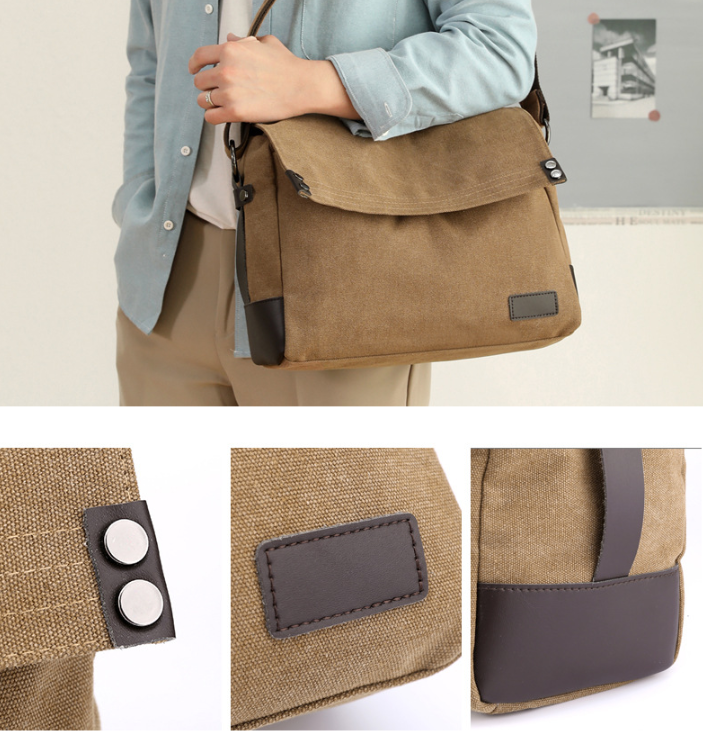 Khaki Men's Large Capacity Canvas Messenger Bag Lightweight Multi-Pocket Crossbody Shoulder Bag for Work Casual Travel iPad Compatible - Product image 2
