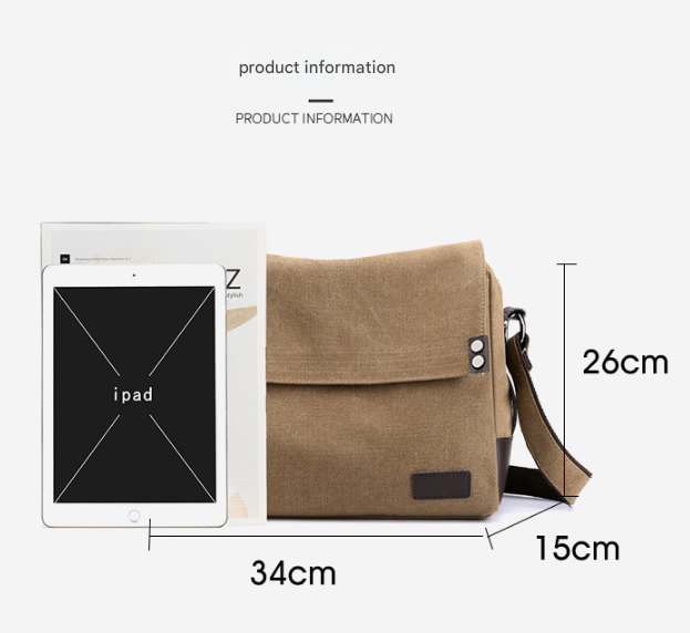 Khaki Men's Large Capacity Canvas Messenger Bag Lightweight Multi-Pocket Crossbody Shoulder Bag for Work Casual Travel iPad Compatible - Product image 3