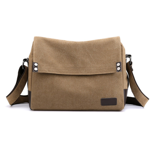 Brown Men's Large Capacity Canvas Messenger Bag Lightweight Multi-Pocket Crossbody Shoulder Bag for Work Casual Travel iPad Compatible - Main product image