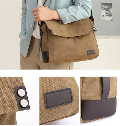 Brown Men's Large Capacity Canvas Messenger Bag Lightweight Multi-Pocket Crossbody Shoulder Bag for Work Casual Travel iPad Compatible - Product image 2