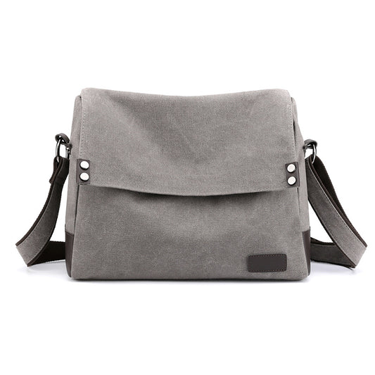 Grey Men's Large Capacity Canvas Messenger Bag Lightweight Multi-Pocket Crossbody Shoulder Bag for Work Casual Travel iPad Compatible - Main product image