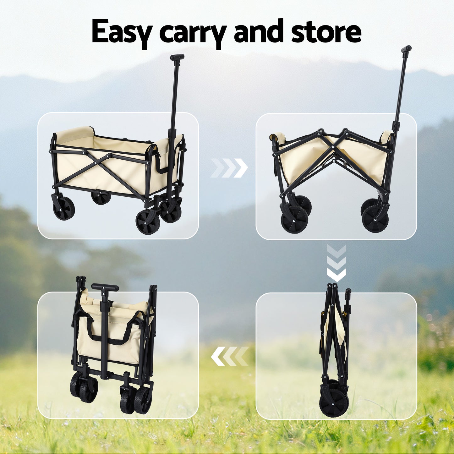 Gardeon Garden Cart Folding Trolley Camping Wagon Barrow Outdoor Beach Beige